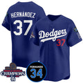 Los Angeles Dodgers #37 Teoscar Hernandez Royal HOLBERT 2024 World Series Champions With Fernando Memorial Patch Vapor Premier Limited Stitched Jersey