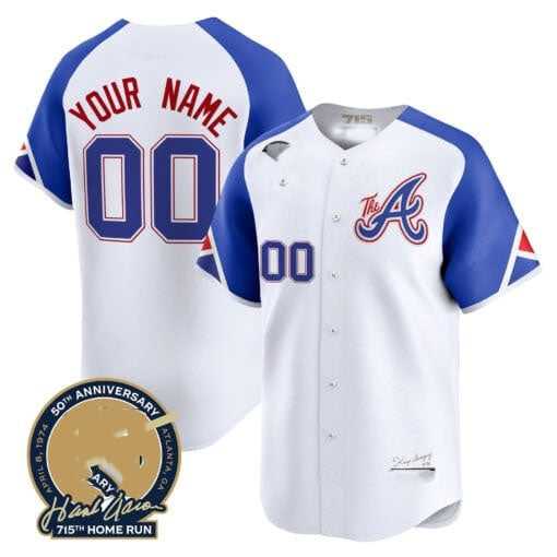 Custom Atlanta Braves Hank Aaron 715th Home Run Patch Vapor Premier Limited Jersey V2 ¨C White 2 HOLBERT