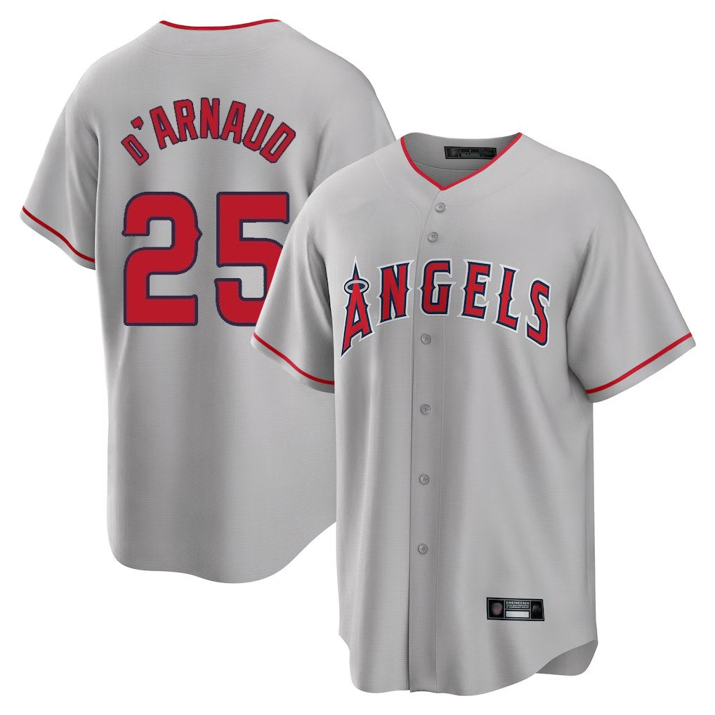Los Angeles Angels #25 Travis d'Arnaud Player Gray HOLBERT Home Game Stitched Jerseys