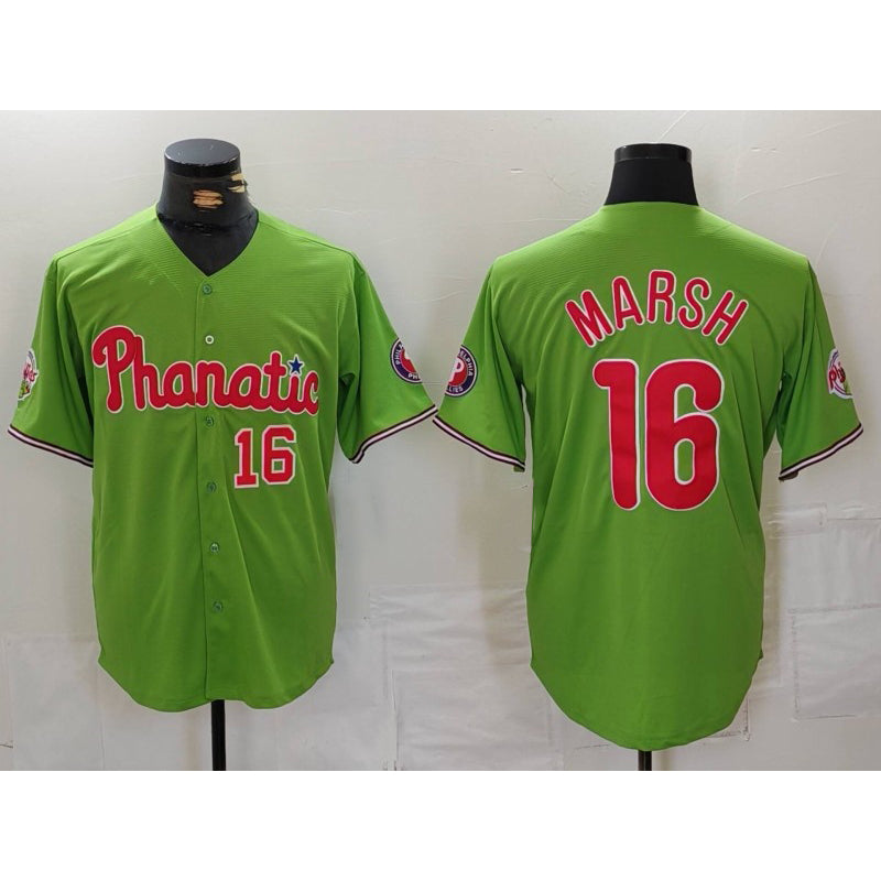 Philadelphia Phillies #16 Brandon Marsh Number Green HOLBERT With Patch Stitched Cool Base Jersey
