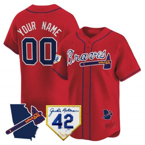 Custom Atlanta Braves 2024 Robinson & Georgia Patch Vapor Premier Limited Jersey ¨C Red HOLBERT