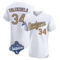 Los Angeles Dodgers #34 Fernando Valenzuela Player White Gold HOLBERT World Series Meet Limited Elite Home Stitched Jerseys