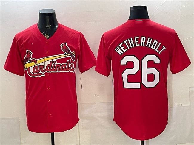 St. Louis Cardinals #26 JJ Wetherholt Red HOLBERT Cool Base Stitched Jersey