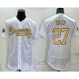 Atlanta Braves #27 Austin Riley White HOLBERT 2022 All Star Stitched Flex Base Jersey