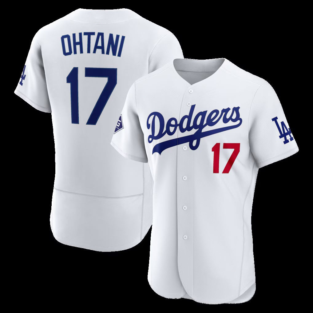 Los Angeles Dodgers #17 Shohei Ohtani White HOLBERT Home Authentic Sponsor Patch Jersey