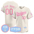 Custom Los Angeles Dodgers Vin ITFDB Patch Bubblegum Pink Vapor Premier Limited Jersey ¨C Cream HOLBERT