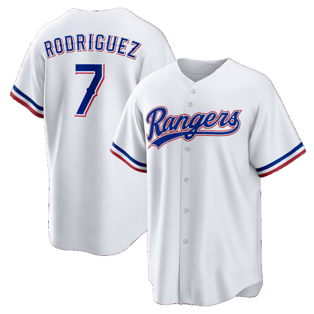 Texas Rangers #7 Ivan Rodriguez White HOLBERT Home Retired Player Replica Jersey