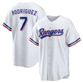 Texas Rangers #7 Ivan Rodriguez White HOLBERT Home Retired Player Replica Jersey
