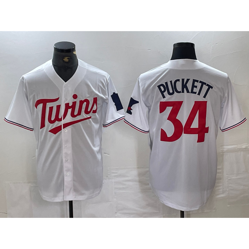 Minnesota Twins #34 Kirby Puckett White Red HOLBERT Stitched Cool Base Jersey