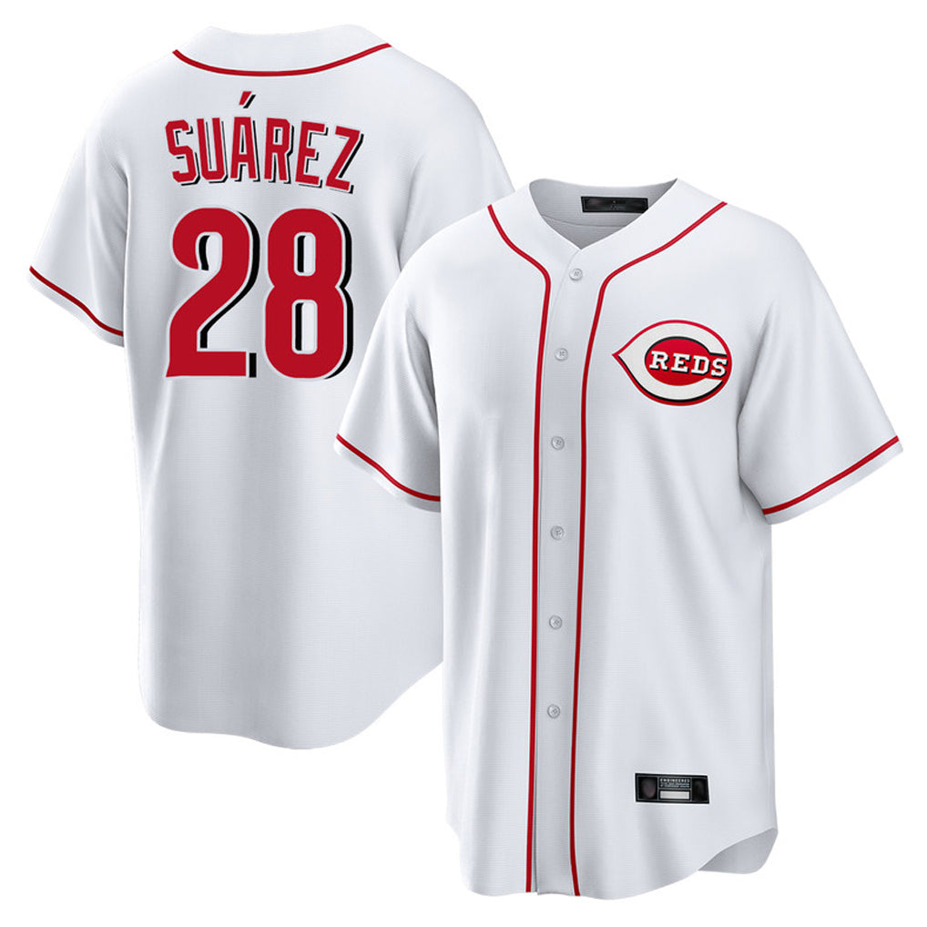 Cincinnati Reds #28 Eugenio Su¨¢rez Player White HOLBERT Game Home Stitched Jerseys