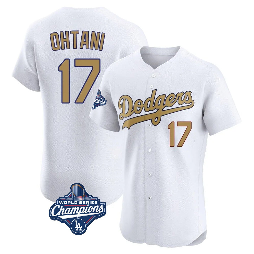 Los Angeles Dodgers #17 Shohei Ohtani Player White Gold HOLBERT World Series Meet Limited Elite Home Stitched Jerseys
