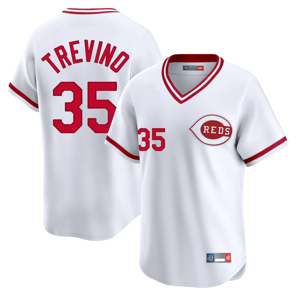 Cincinnati Reds #35 Jose Trevino Player White HOLBERT Cooperstown Collection Limited T-shirt Home Stitched Jerseys