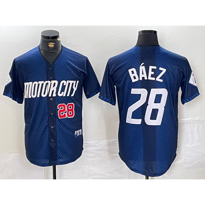 Detroit Tigers #28 Javier Baez Number 2024 Navy HOLBERT City Connect Cool Base Limited Stitched Jersey