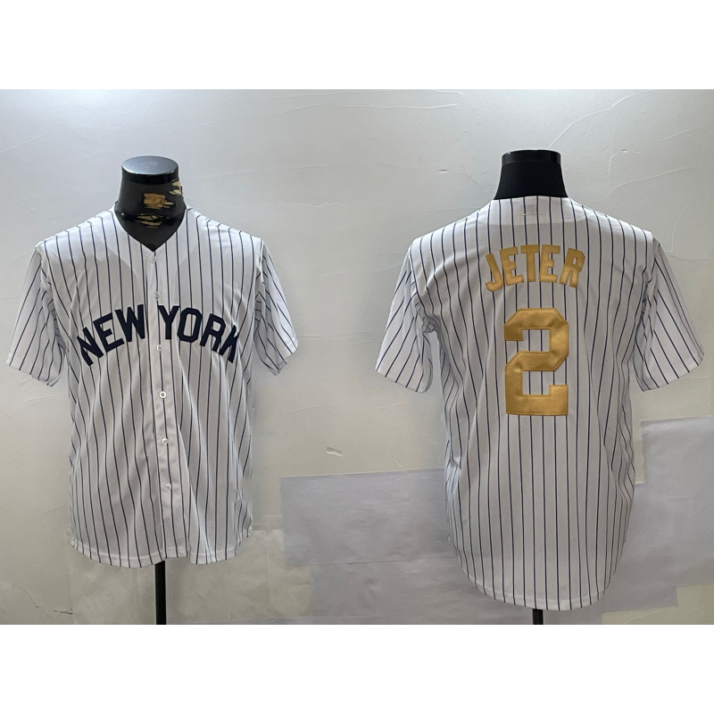 New York Yankees #2 Derek Jeter White HOLBERT Pinstripe Fashion Cool Base Jersey 2