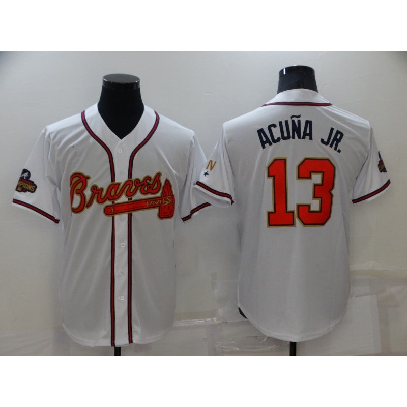 Atlanta Braves #13 Ronald Acuna Jr 2022 White Gold HOLBERT World Series Champions Program Cool Base Stitched Jersey
