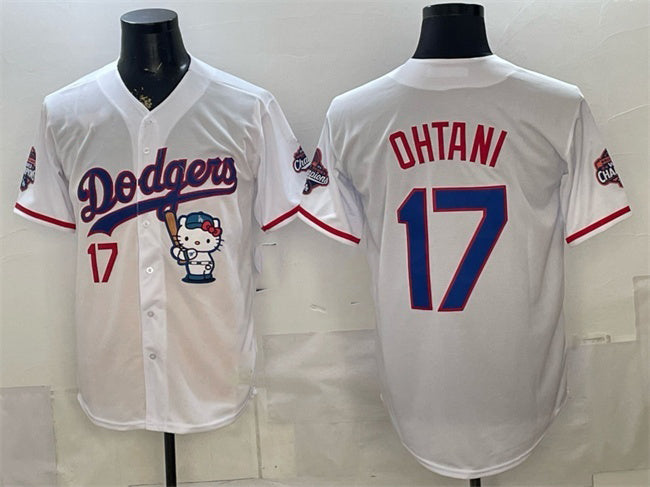 Los Angeles Dodgers #17 Shohei Ohtani White HOLBERT Hello Kitty Night 2025 World Series Champions Patch Stitched Jersey