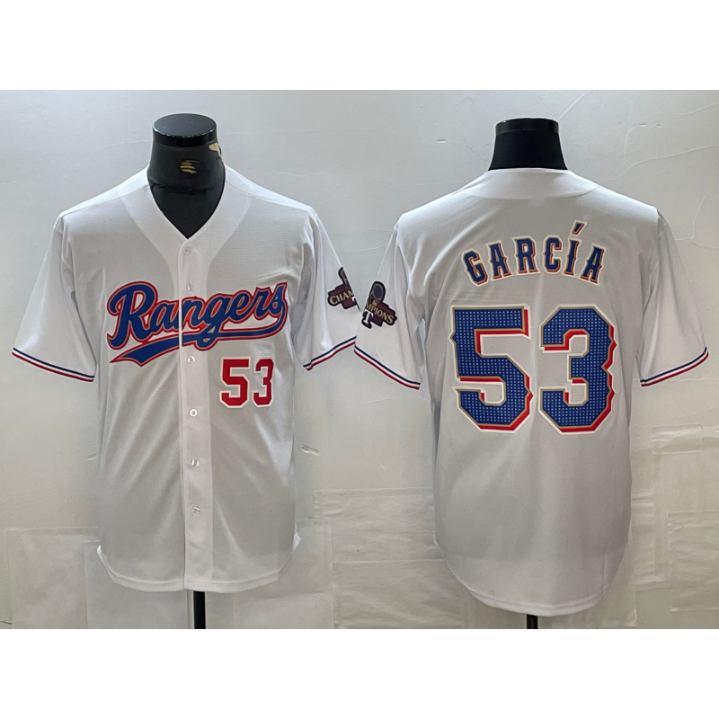 Texas Rangers #53 Adolis Garcia Number White HOLBERT 2023 World Series Champions Cool Base Jersey 2