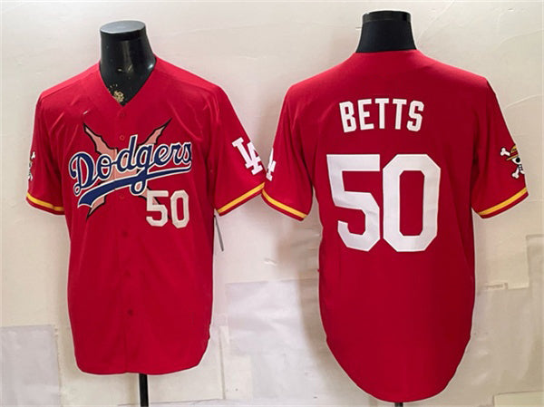 Los Angeles Dodgers x One Piece #50 Mookie Betts Red HOLBERT Vapor Premier Limited Stitched Jersey