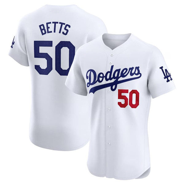 Los Angeles Dodgers #50 Mookie Betts White HOLBERT Home Elite Stitched Jersey