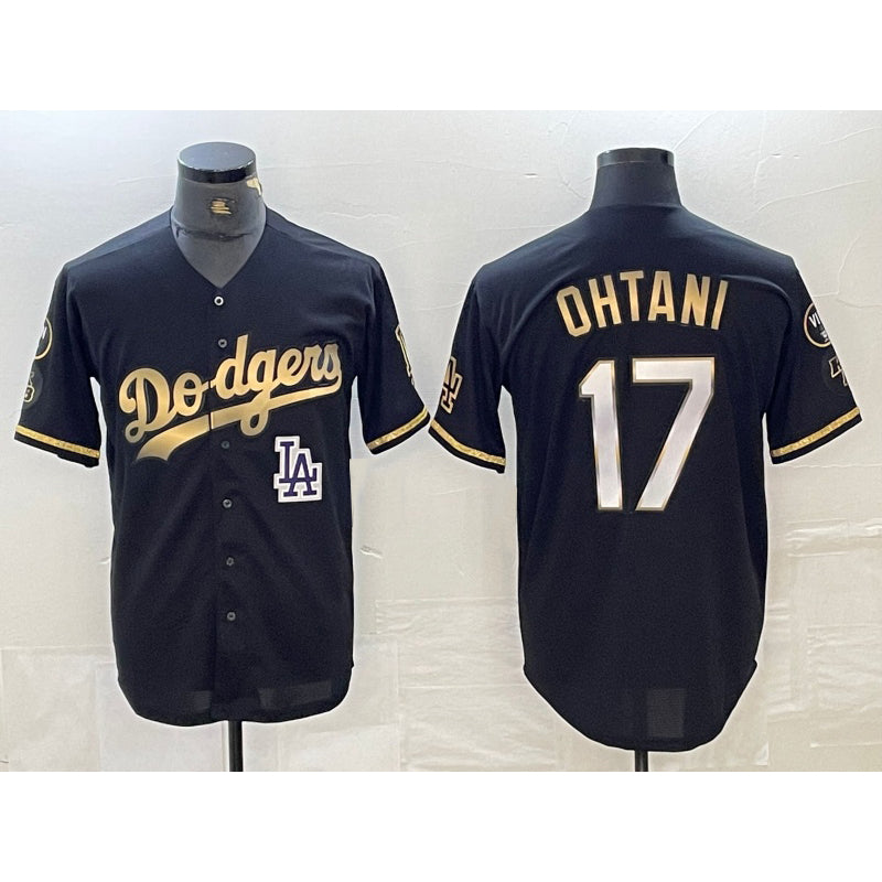 Los Angeles Dodgers #17 Shohei Ohtani Black Gold HOLBERT Stitched Cool Base Jersey 2