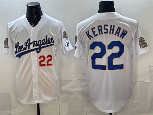 Los Angeles Dodgers #22 Clayton Kershaw White HOLBERT 2026 Gold Collection 9x & B2B Champs Patch Stitched Jersey