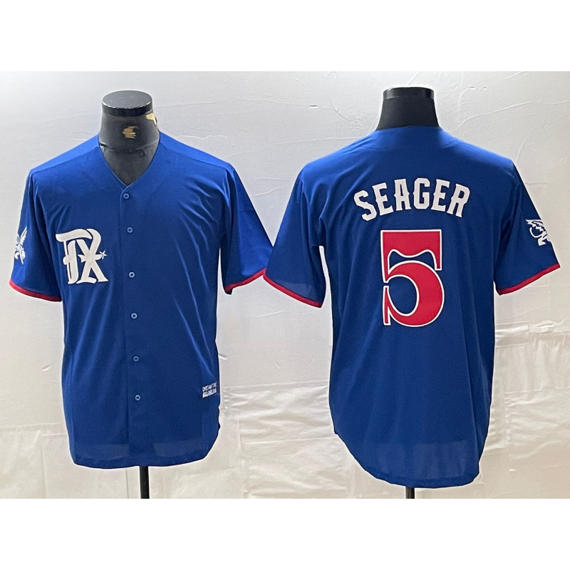 Texas Rangers #5 Corey Seager Royal Blue HOLBERT 2023 City Connect Stitched Jersey