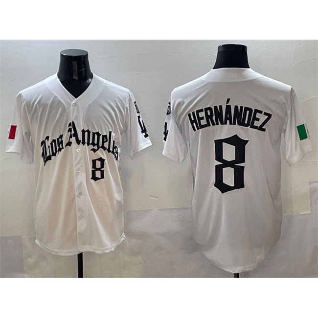 Los Angeles Dodgers #8 Enrique Hernandez White HOLBERT Mexico 2025 LA Gothic Style With Fernando Patch Vapor Premier Limited Stitched Jersey