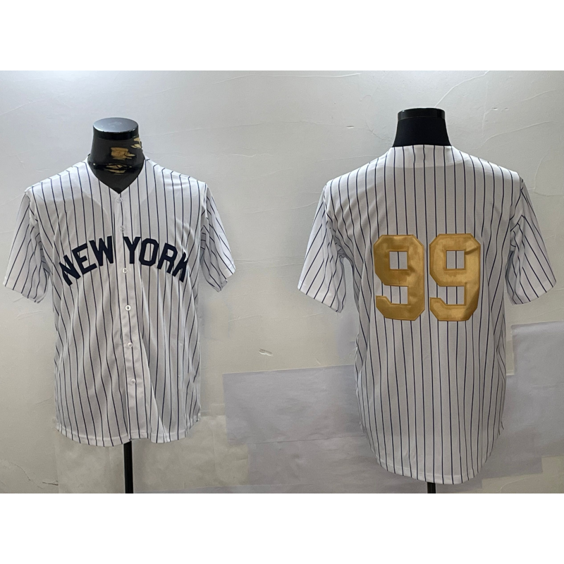 New York Yankees #99 Aaron Judge White HOLBERT Pinstripe Without Name Fashion Cool Base Jersey 2