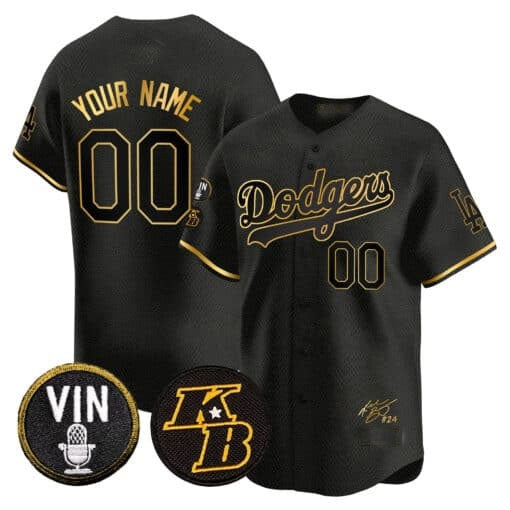 Custom Los Angeles Dodgers Vin Patch & Kobe Bryant Signature Vapor Premier Limited Jersey ¨C Black HOLBERT