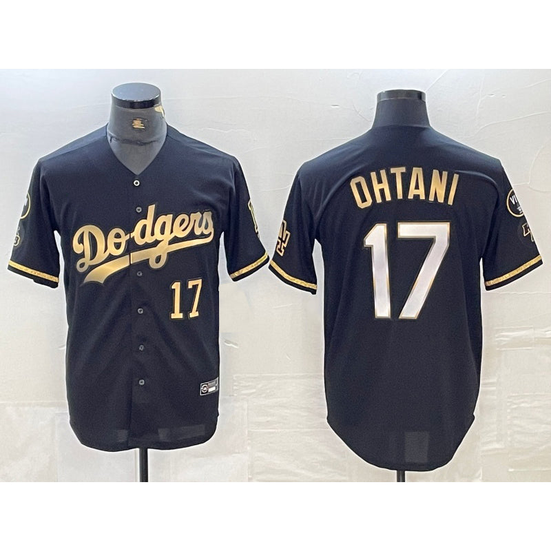 Los Angeles Dodgers #17 Shohei Ohtani Number Black Gold HOLBERT Stitched Cool Base Jersey 2