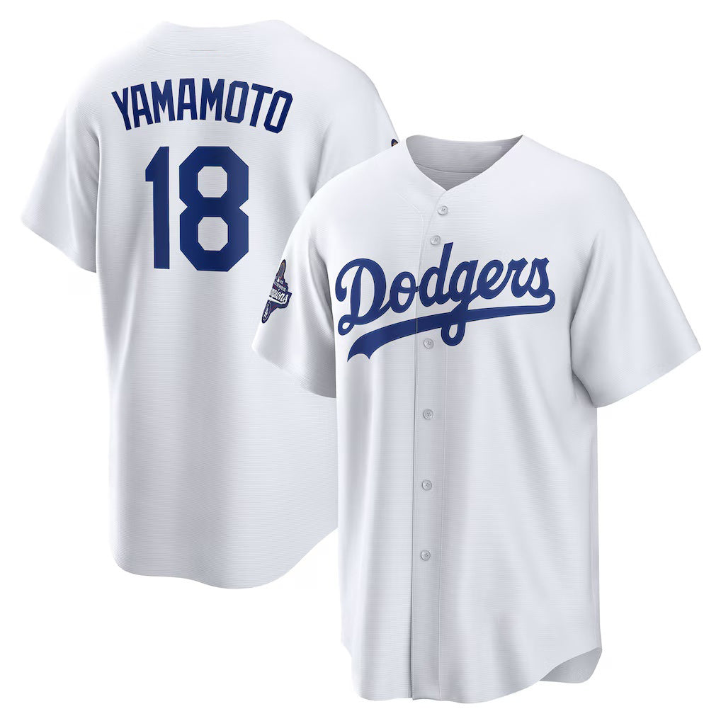 Los Angeles Dodgers #18 Yoshinobu Yamamoto White HOLBERT 2025 World Series Champions Home Replica Jersey