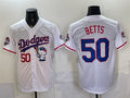 Los Angeles Dodgers #50 Mookie Betts White HOLBERT Hello Kitty Night 2025 World Series Champions Patch Stitched Jersey