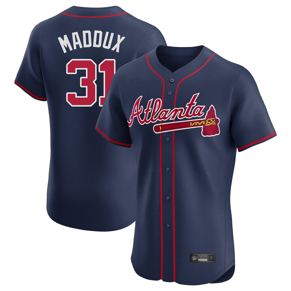 Atlanta Braves #31 Greg Maddux Player Navy HOLBERT Limited Elite Home Game Stitched Jerseys