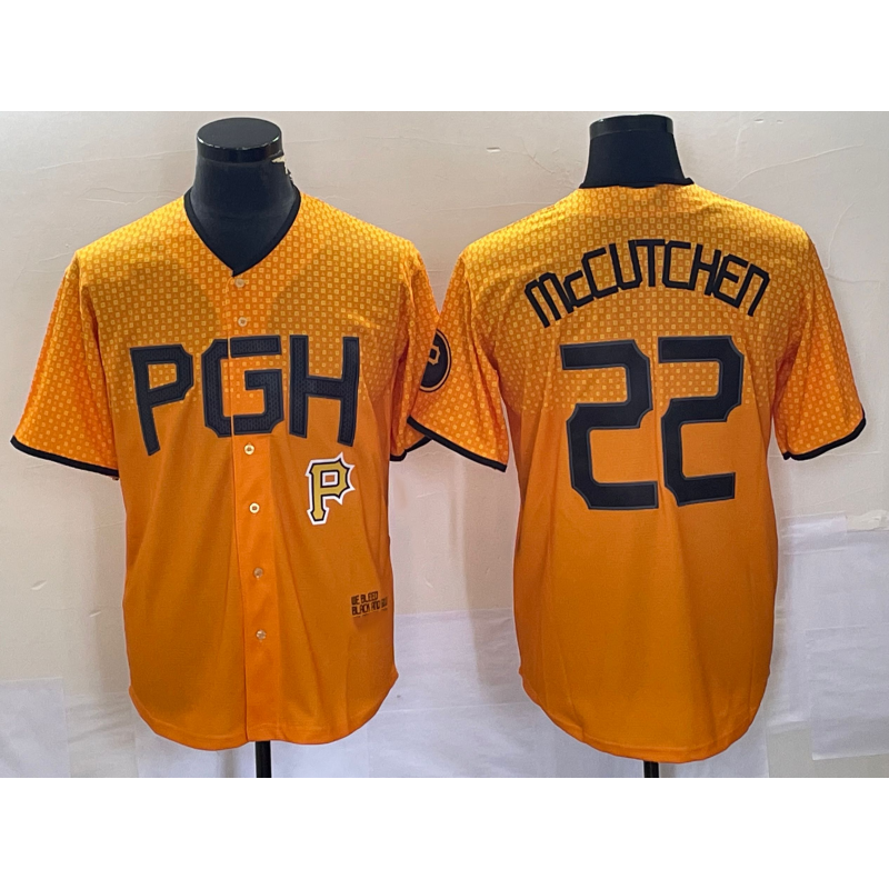 Pittsburgh Pirates #22 Andrew McCutchen Gold HOLBERT 2023 City Connect Stitched Jersey 2