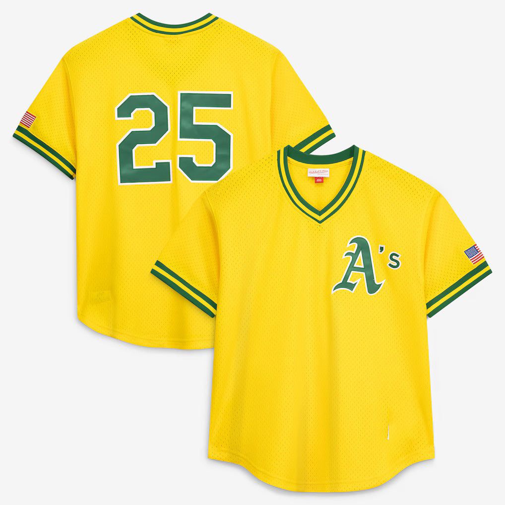 Oakland Athletics #25 Mark McGwire Mitchell & Ness Gold HOLBERT Authentic Batting Practice Jersey