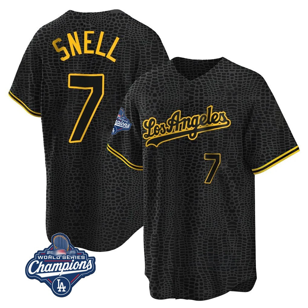 Los Angeles Dodgers #7 Blake Snell Player Black HOLBERT Snake Skin City Game Home World Series Meet Stitched Jerseys