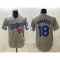 Los Angeles Dodgers #18 Yoshinobu Yamamoto Gray HOLBERT 2025 World Series Champions Patch Stitched Jersey