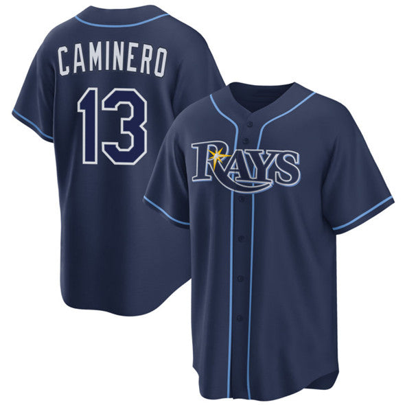 Tampa Bay Rays #13 Junior Caminero Navy HOLBERT Cool Base Stitched Jersey