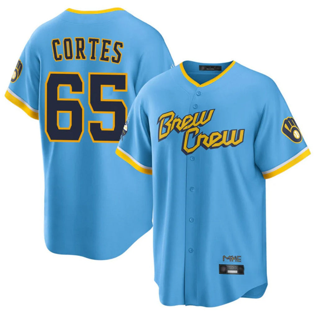 Milwaukee Brewers #65 Nestor Cortes Player Light Blue HOLBERT City Connect Home Game Stitched Jerseys