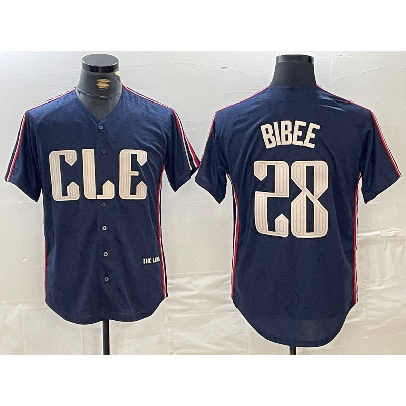 Cleveland Guardians #28 Tanner Bibee Navy HOLBERT 2024 City Connect Limited Stitched Jersey
