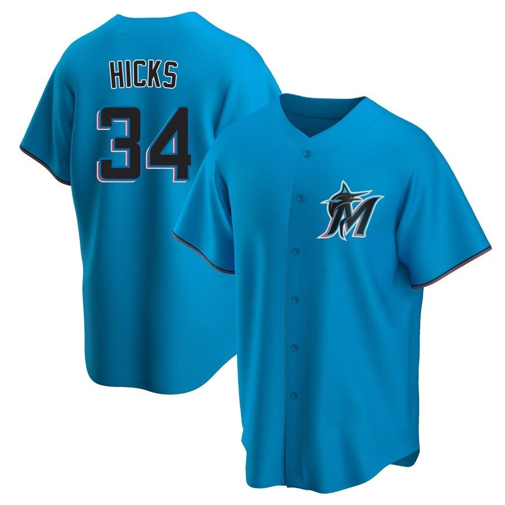 Miami Marlins #34 Liam Hicks Player Blue HOLBERT Home Game Stitched Jerseys