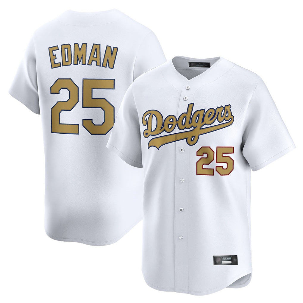 Los Angeles Dodgers #25 Tommy Edman Player White Gold HOLBERT Collection Limited Home Stitched Jerseys