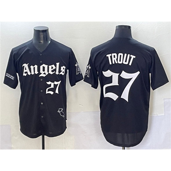Los Angeles Angels #27 Mike Trout Black HOLBERT 'Gothic Halo Edition' Vapor Limited Stitched Jersey