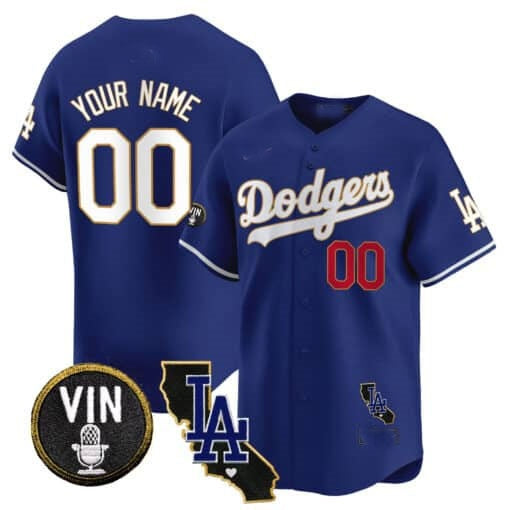 Custom Los Angeles Dodgers Vin & California Patch Gold Trim Vapor Premier Limited Jersey ¨C Royal HOLBERT