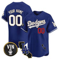 Custom Los Angeles Dodgers Vin & California Patch Gold Trim Vapor Premier Limited Jersey ¨C Royal HOLBERT