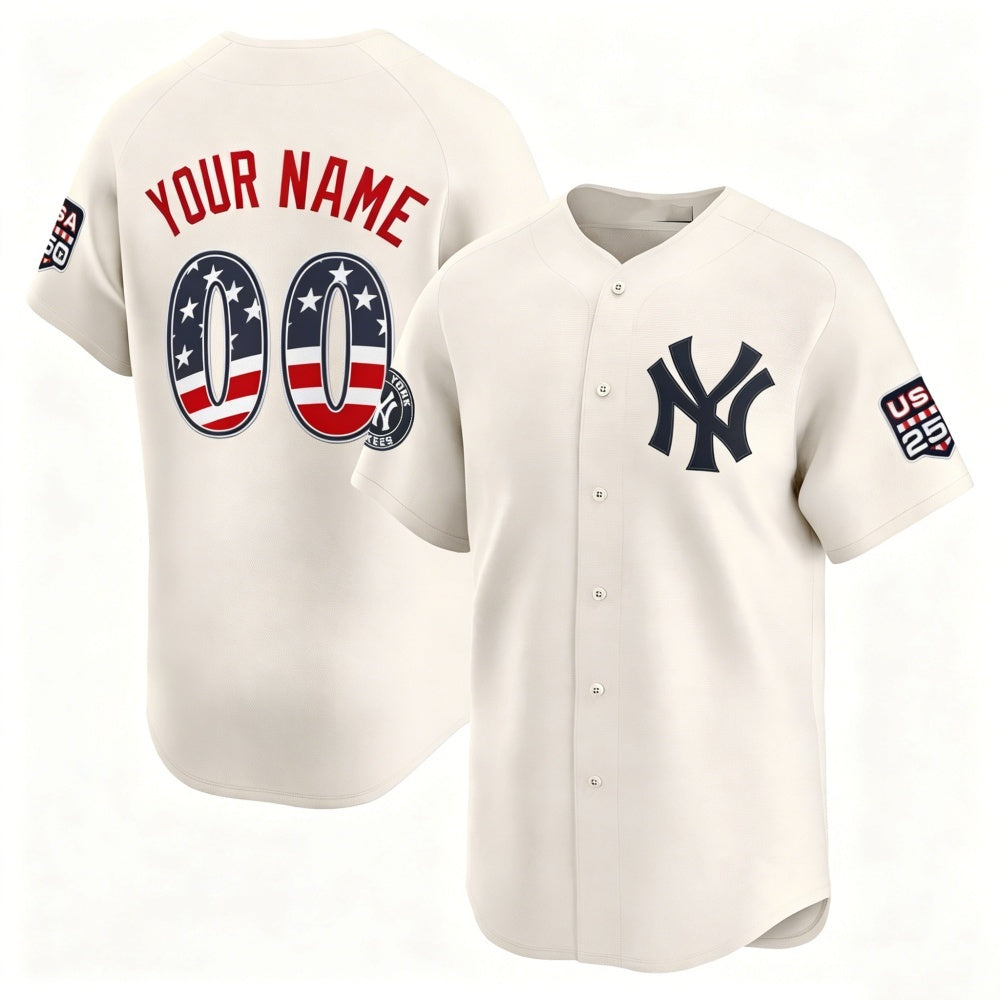 Custom New York Yankees Cream HOLBERT USA 250 Fourth of July Limited Stitched Jersey