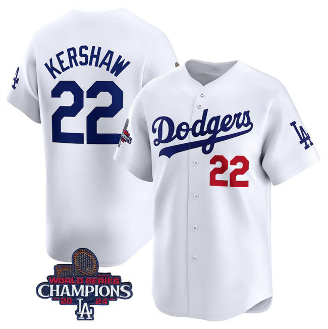 Los Angeles Dodgers #22 Clayton Kershaw White HOLBERT 2024 World Series Champions Home Limited Stitched Jersey