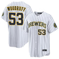 Milwaukee Brewers #53 Brandon Woodruff Player White HOLBERT Stripes Home Limited Game Stitched Jerseys