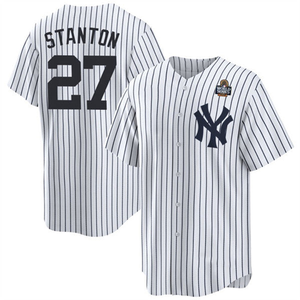 New York Yankees #27 Giancarlo Stanton White HOLBERT 2024 World Series With Name Cool Base Stitched Jersey