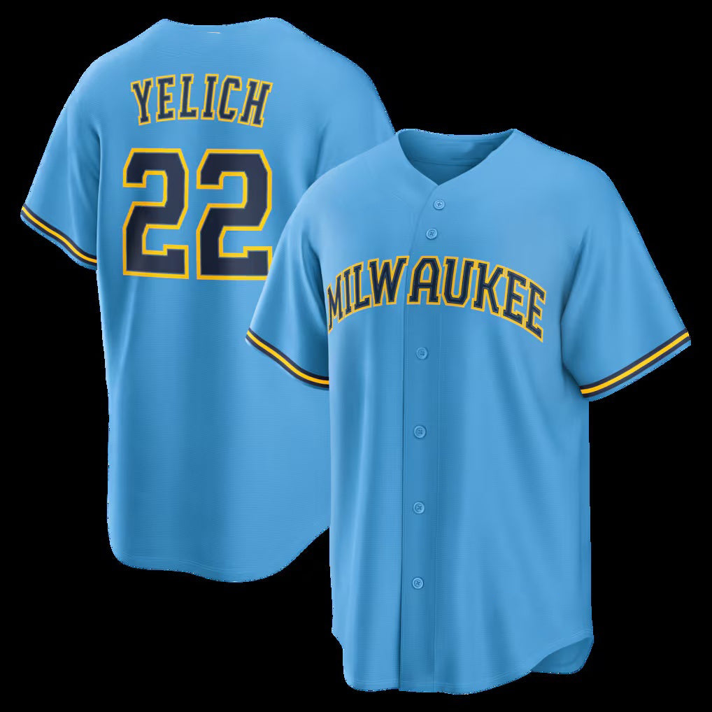 Milwaukee Brewers #22 Christian Yelich Light Blue HOLBERT Road Replica Jersey